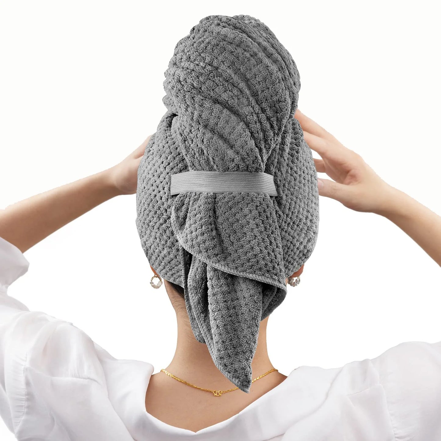 Microfiber Hair Towel Wrap - Soft, Quick-Drying with Elastic Strap for Easy Use