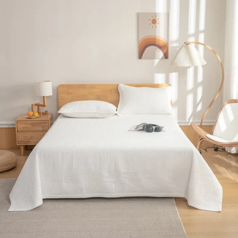 Antibacterial Cotton Bed Cover – Thickened Quilted Sheet with Breathable Plaid Design and Envelope Pillowcase