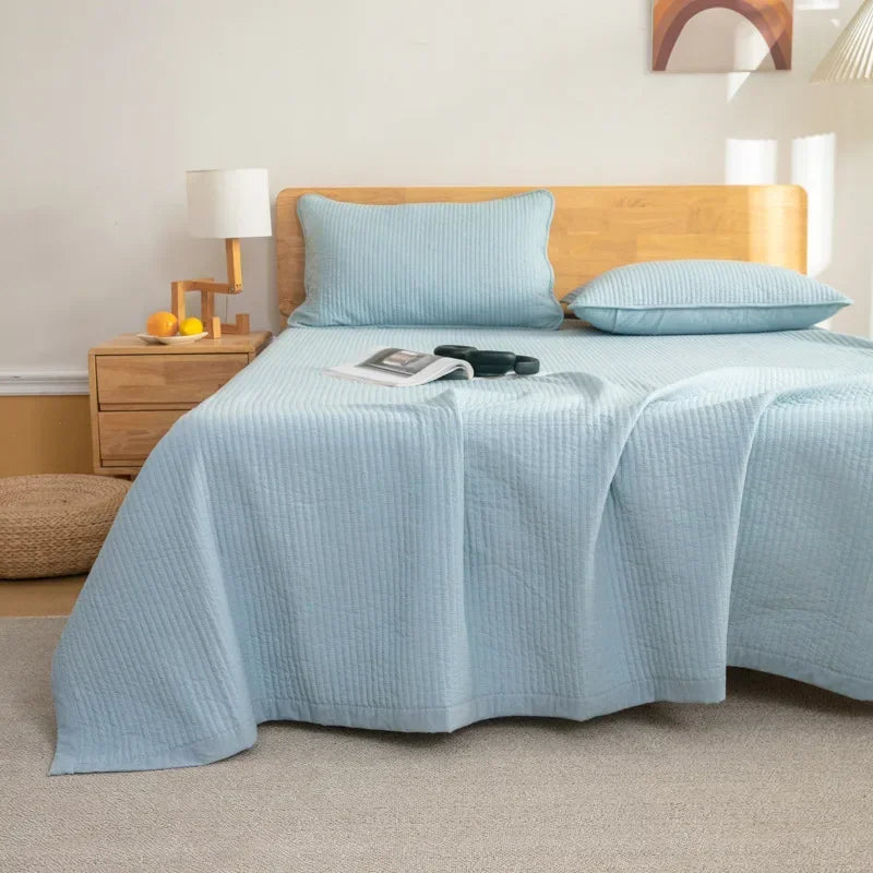 Antibacterial Cotton Bed Cover – Thickened Quilted Sheet with Breathable Plaid Design and Envelope Pillowcase