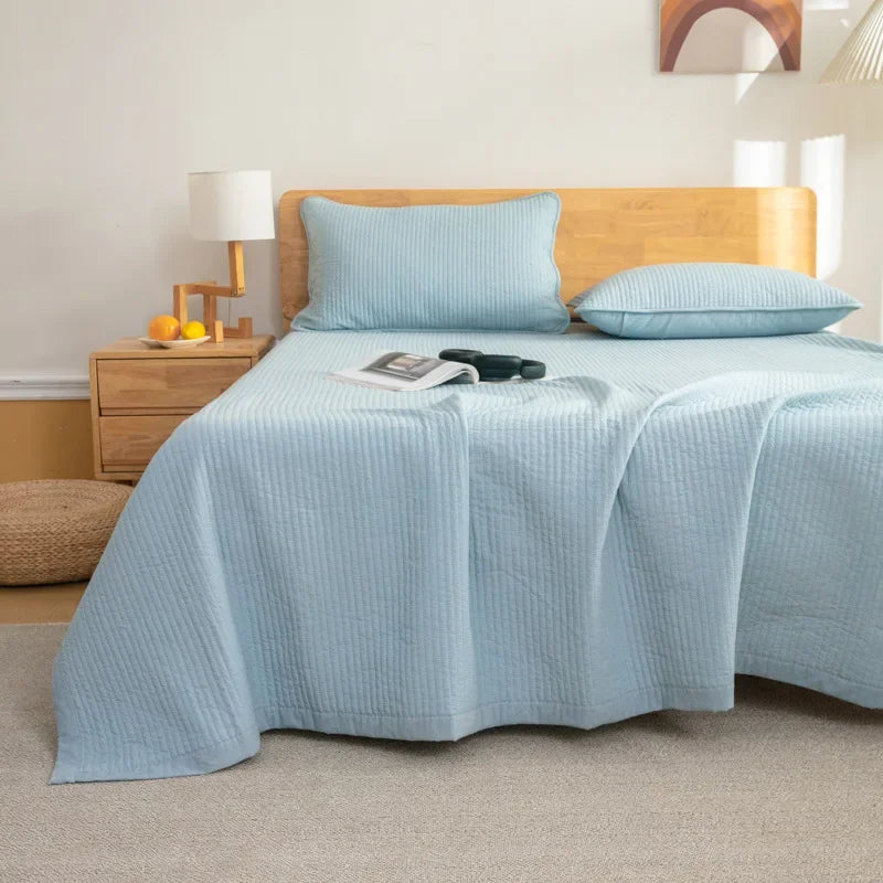 Antibacterial Cotton Bed Cover – Thickened Quilted Sheet with Breathable Plaid Design and Envelope Pillowcase