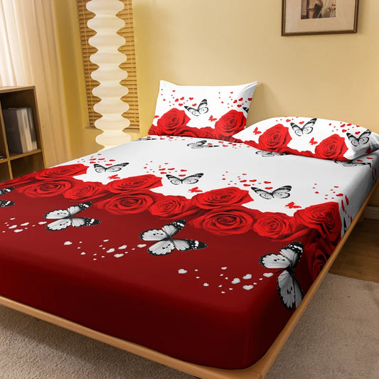 Floral and Butterfly Pattern Bedsheet, Soft Frosted Fabric, Standard Size Bedspread for Elegant Bedroom Decor