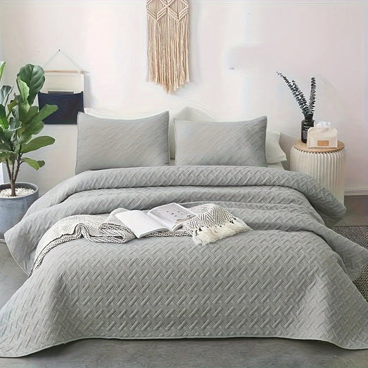 Morandi Color Bed Cover Set – 3 Pieces, Geometric Pattern, 100% Polyester Fiber, Available in Multiple Sizes