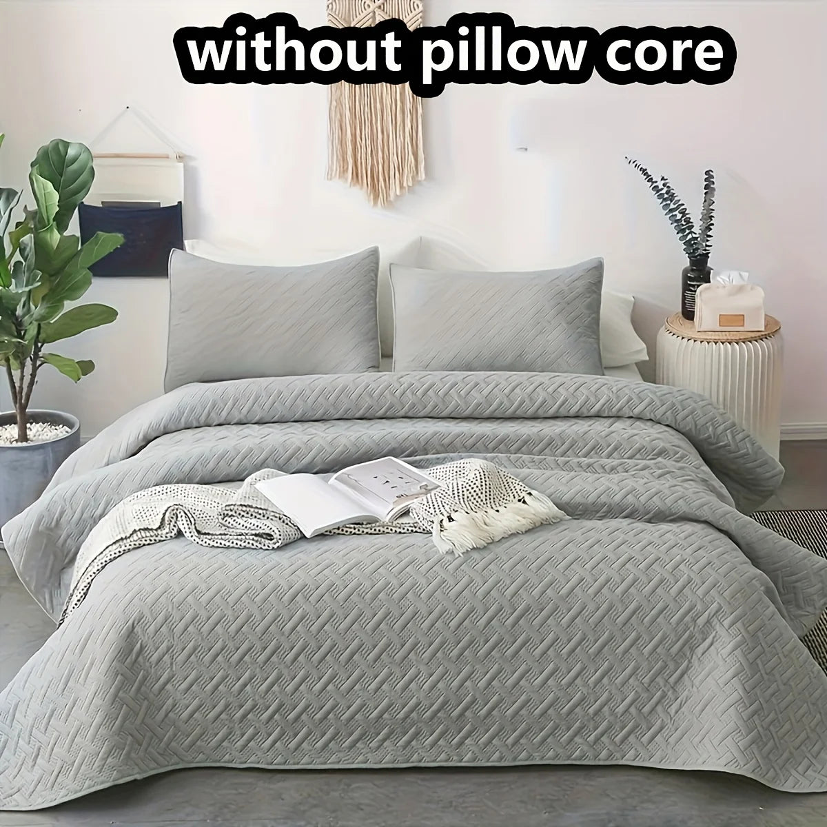 Morandi Color Bed Cover Set – 3 Pieces, Geometric Pattern, 100% Polyester Fiber, Available in Multiple Sizes