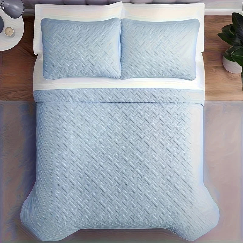 Morandi Color Bed Cover Set – 3 Pieces, Geometric Pattern, 100% Polyester Fiber, Available in Multiple Sizes