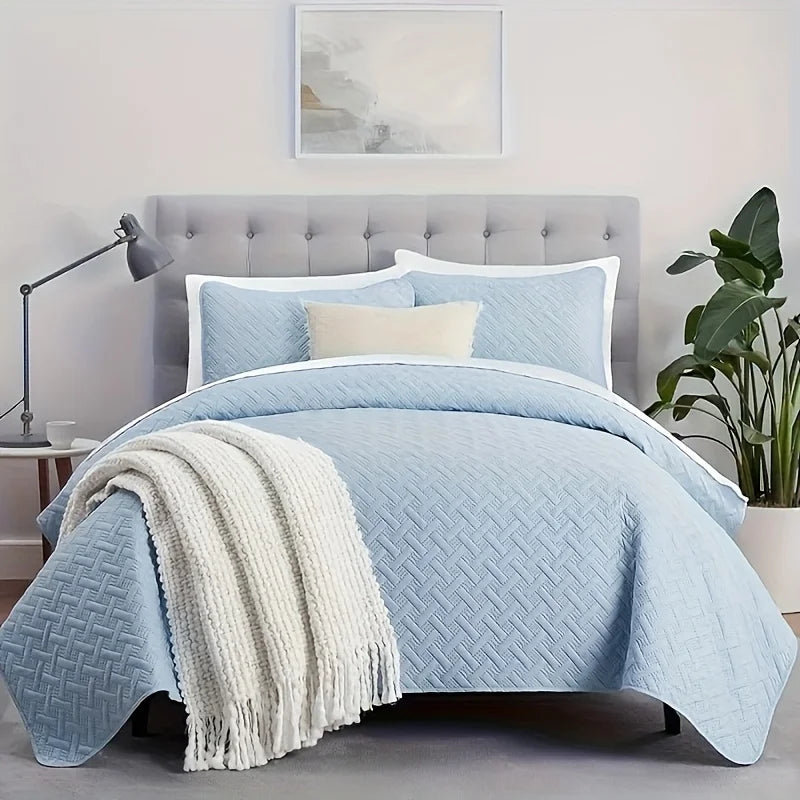 Morandi Color Bed Cover Set – 3 Pieces, Geometric Pattern, 100% Polyester Fiber, Available in Multiple Sizes