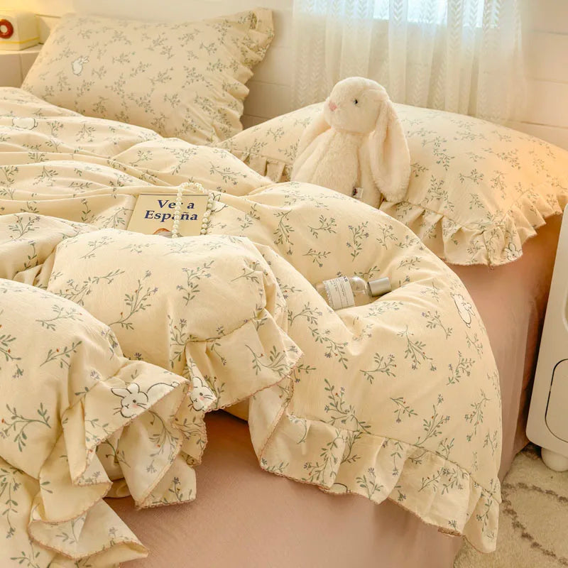 Princess Style Bedding Set with Ruffle Lace and Bow – Romantic Duvet Covers for Twin, Full, and Queen Beds