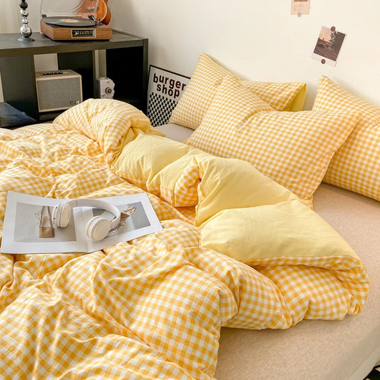 Skin-Friendly Plaid Duvet Cover – Double-Sided Design, Multiple Sizes for King and Queen Bedding