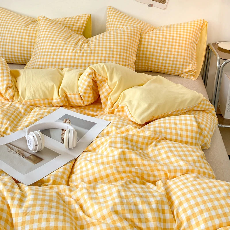 Skin-Friendly Plaid Duvet Cover – Double-Sided Design, Multiple Sizes for King and Queen Bedding