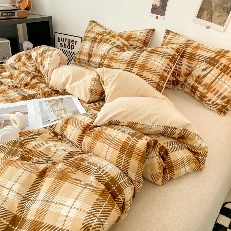 Skin-Friendly Plaid Duvet Cover – Double-Sided Design, Multiple Sizes for King and Queen Bedding