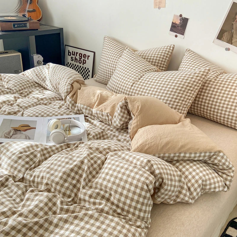 Skin-Friendly Plaid Duvet Cover – Double-Sided Design, Multiple Sizes for King and Queen Bedding