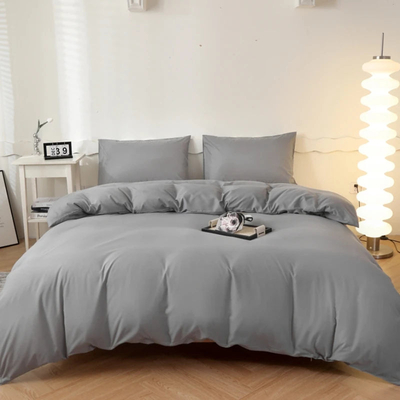 Washed Cotton Quilt Set, Breathable Skin-Friendly Bedding, Solid Color, Available in 180x220 and 200x230 Sizes