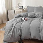 Washed Cotton Quilt Set, Breathable Skin-Friendly Bedding, Solid Color, Available in 180x220 and 200x230 Sizes