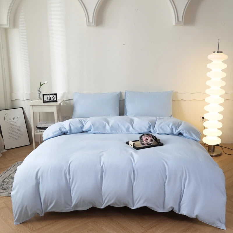 Washed Cotton Quilt Set, Breathable Skin-Friendly Bedding, Solid Color, Available in 180x220 and 200x230 Sizes