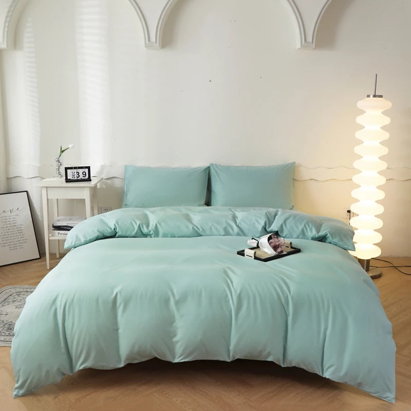 Washed Cotton Quilt Set, Breathable Skin-Friendly Bedding, Solid Color, Available in 180x220 and 200x230 Sizes