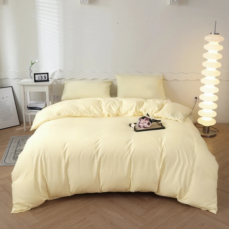 Washed Cotton Quilt Set, Breathable Skin-Friendly Bedding, Solid Color, Available in 180x220 and 200x230 Sizes