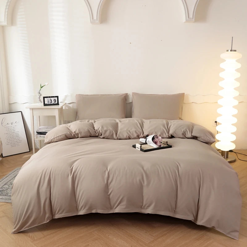 Washed Cotton Quilt Set, Breathable Skin-Friendly Bedding, Solid Color, Available in 180x220 and 200x230 Sizes