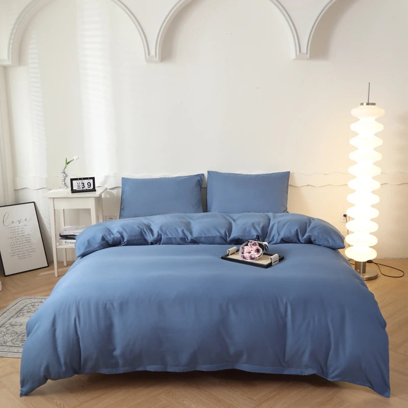 Washed Cotton Quilt Set, Breathable Skin-Friendly Bedding, Solid Color, Available in 180x220 and 200x230 Sizes