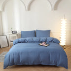 Washed Cotton Quilt Set, Breathable Skin-Friendly Bedding, Solid Color, Available in 180x220 and 200x230 Sizes