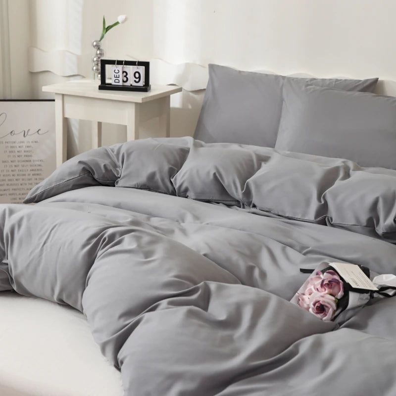 Washed Cotton Quilt Set, Breathable Skin-Friendly Bedding, Solid Color, Available in 180x220 and 200x230 Sizes