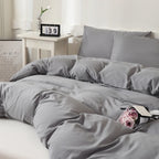 Washed Cotton Quilt Set, Breathable Skin-Friendly Bedding, Solid Color, Available in 180x220 and 200x230 Sizes