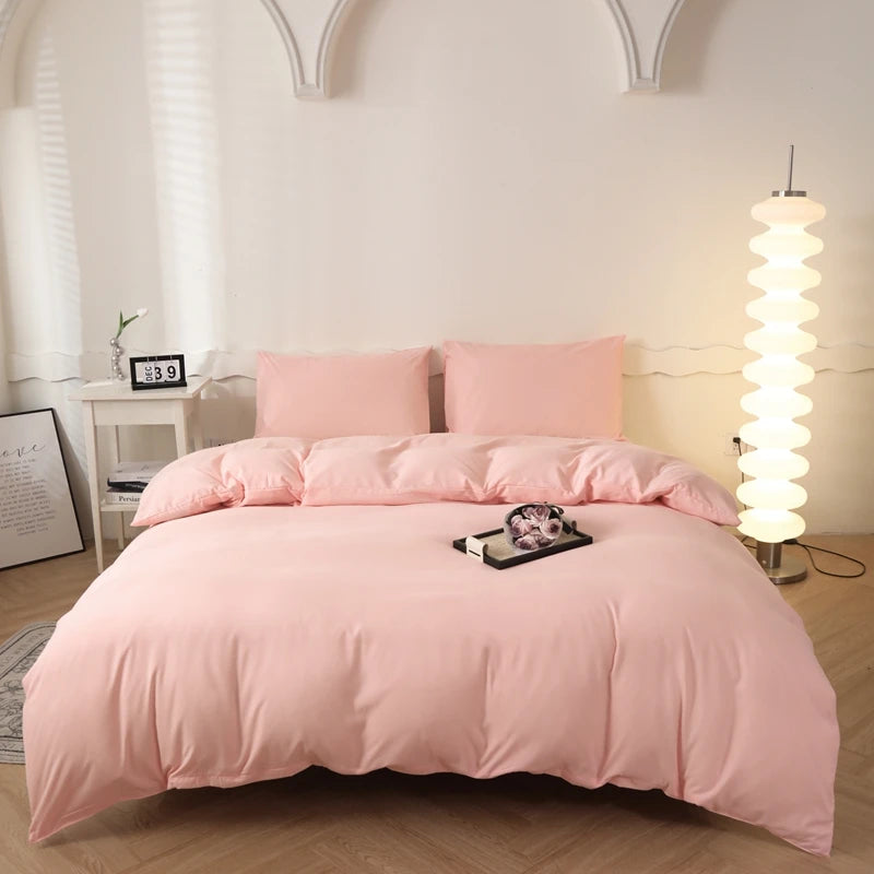 Washed Cotton Quilt Set, Breathable Skin-Friendly Bedding, Solid Color, Available in 180x220 and 200x230 Sizes