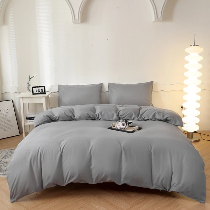 Washed Cotton Quilt Set, Breathable Skin-Friendly Bedding, Solid Color, Available in 180x220 and 200x230 Sizes