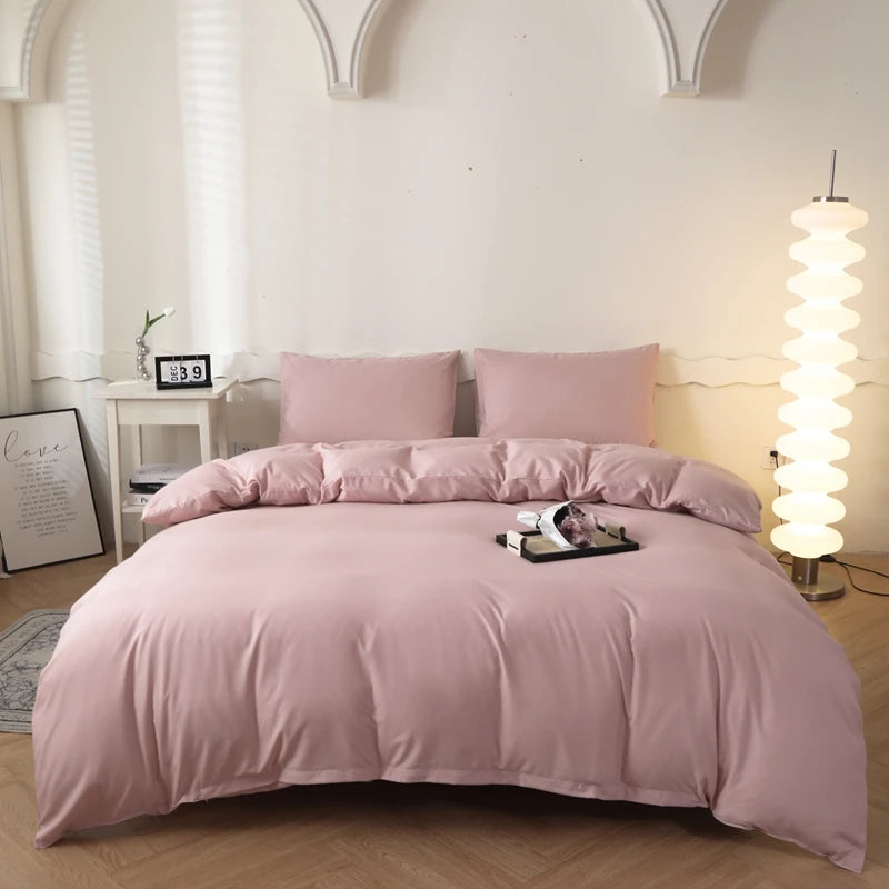 Washed Cotton Quilt Set, Breathable Skin-Friendly Bedding, Solid Color, Available in 180x220 and 200x230 Sizes